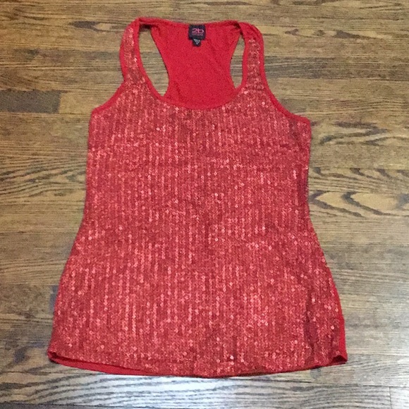 Bebe Red Sequin Racerback Tank Top - Picture 1 of 8